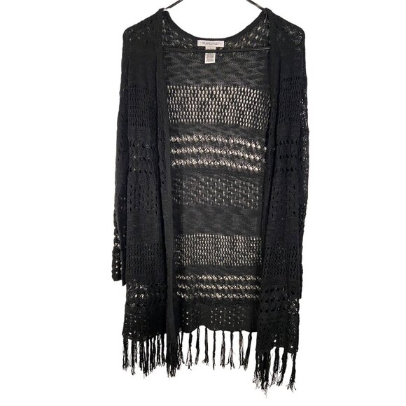 99 Jane Street Women Size Small Crocheted Open Cardigan Black Bohemian Retro Y2K - Picture 1 of 7